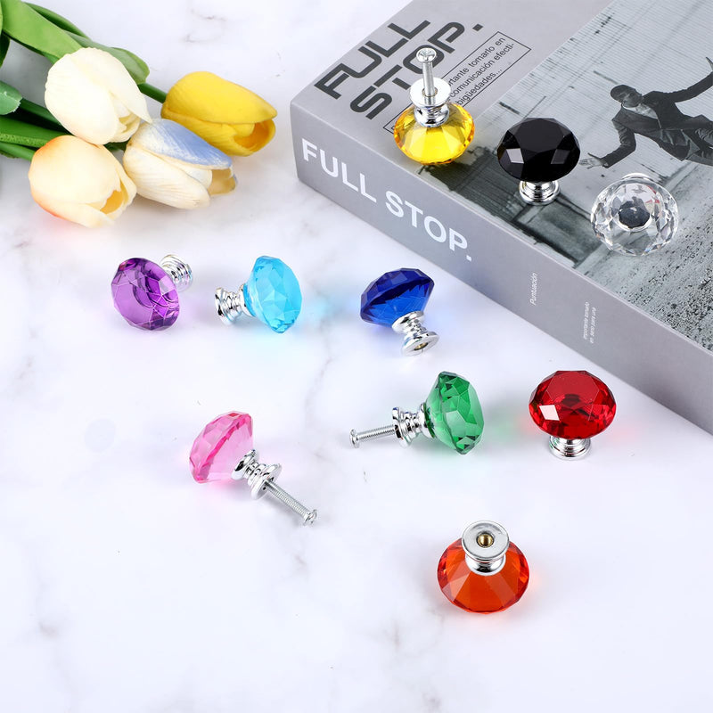 30 Pcs Colorful Crystal Drawer Knobs, 30mm Glass Dresser Knobs Cabinet Diamond Shape Pulls Handle for Wardrobe, Kitchen, Bathroom, Cupboard(10 Colors)
