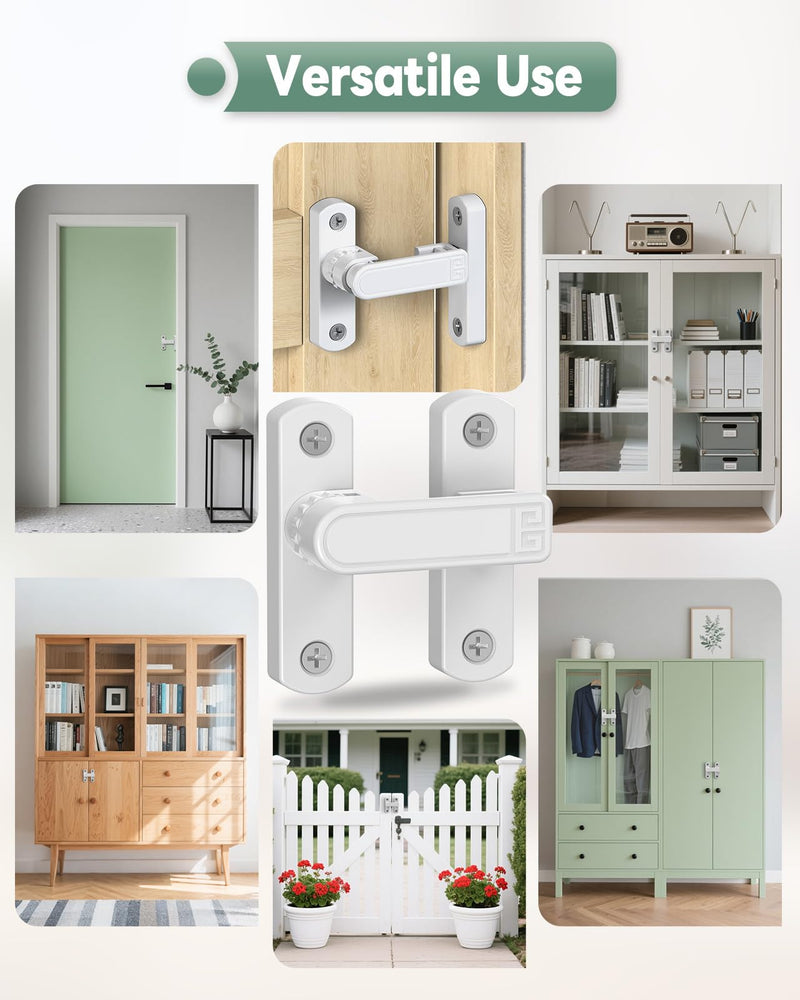 Adjustable Barn Door Locks, 90/180 Degree Sliding Door Latch, Protect Home Security Gate Latch for Bedroom, Barn, Cabinet, Garden, Fence (White-2 Pcs) White-2 Pcs