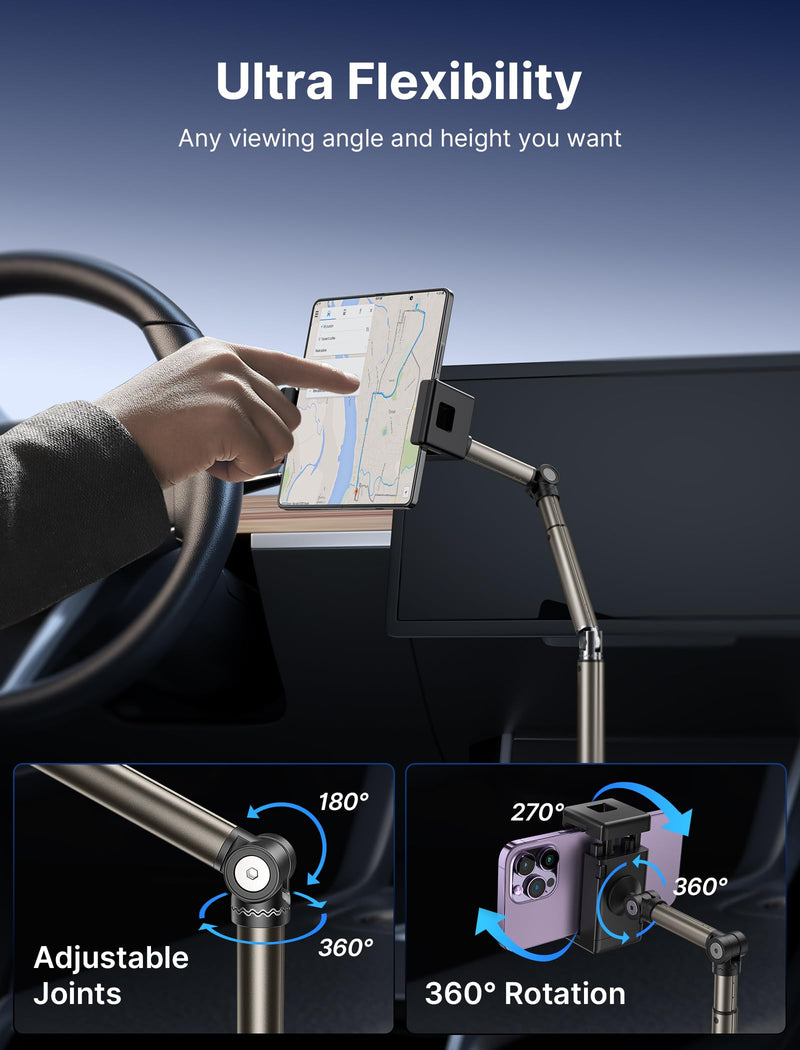 JSAUX Car Cup Holder Phone Mount for Foldable Phones & Mini Tablets | Sturdy Metal Long Arm, Flexible Height and Angle, Adjustable Base, Secure Phone Grip, Fits 2.17-4.33 in Car Cup Holders FlexMount
