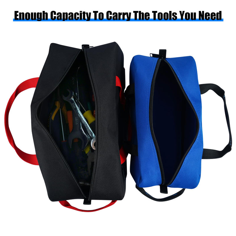 MELOTOUGH Canvas Tool Bag Heavy Duty Tool Tote Bag Combo Kit-1 Medium & 1 Big Tool Organizer Bags for Electrician,Technician,Carpenter (Black&Blue) A-Black & Blue