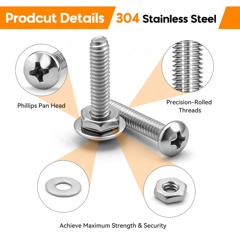 Stainless Steel Nuts and Bolts Assortment Kit, 720PCS Machine Screw #10-24#8-32#6-32#4-40 Silver Phillips Pan Head Assorted Screw Set with Nuts and Flat Washers, Hardware Assortment with Case 720PCS #10-24#8-32#6-32#4-40