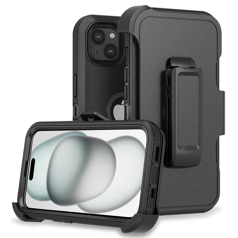 Phone Case for iPhone 15 Case,Heavy Duty Hard Shockproof Armor Protector Case Cover with Belt Clip Holster for Apple iPhone 15 6.1 5G 2023 Phone Case (Black) Black