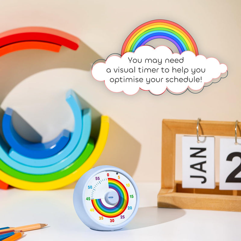 Visual Timer for Kids, 60-Minute Countdown Timer for Classroom Office Kitchen, Desk Timer Kids Time Management Tools with Silent Operation, Pomodoro Time Rainbow Pattern (Aquamarine) Aquamarine
