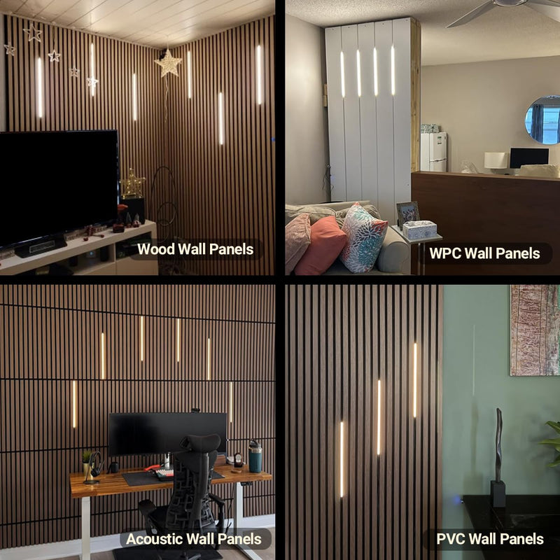 HAMRVL Black Wall Panel Lights, 6PCS 16-Inch 3000K Warm White Wall LED Lights Strip with Touch Switch, Self-Adhesive Dimmable Slat Wall Lights for Wood Slat, Bedroom Fluted Panel, Kitchen Cabinet Black - Warm White 3000K 16" × 6