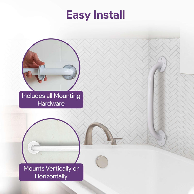White 12 Inch Grab Bars for Bathtubs and Showers - Powder Coated Steel Bathroom Safety Rail Handle - Non Slip Grip Handicap Grab Bar for Seniors, 250 lbs Weight Support Capacity 12"