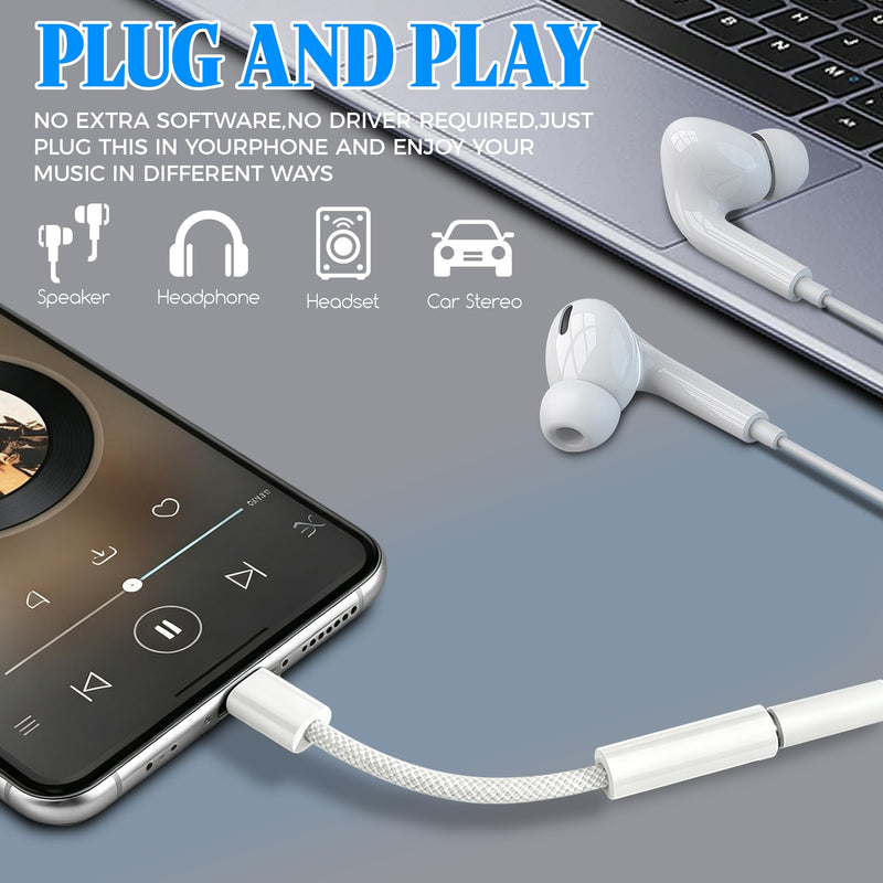 USB Type C to 3.5mm Headphone Adapter, 2 Pack Aux Audio Dongle for iPhone 17/16/15, iPad Pro, Samsung S23/S22/S21, MacBook Braided Cable