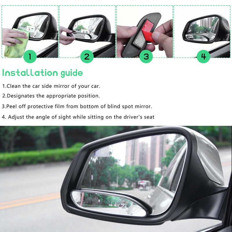2PCS Blind Spot Car Mirror, Rectangular HD Glass Wide Angle Rearview Mirror with Adjustable Stick, Long Framed ABS Housing Convex Side Rear View Mirror for Car SUV Truck