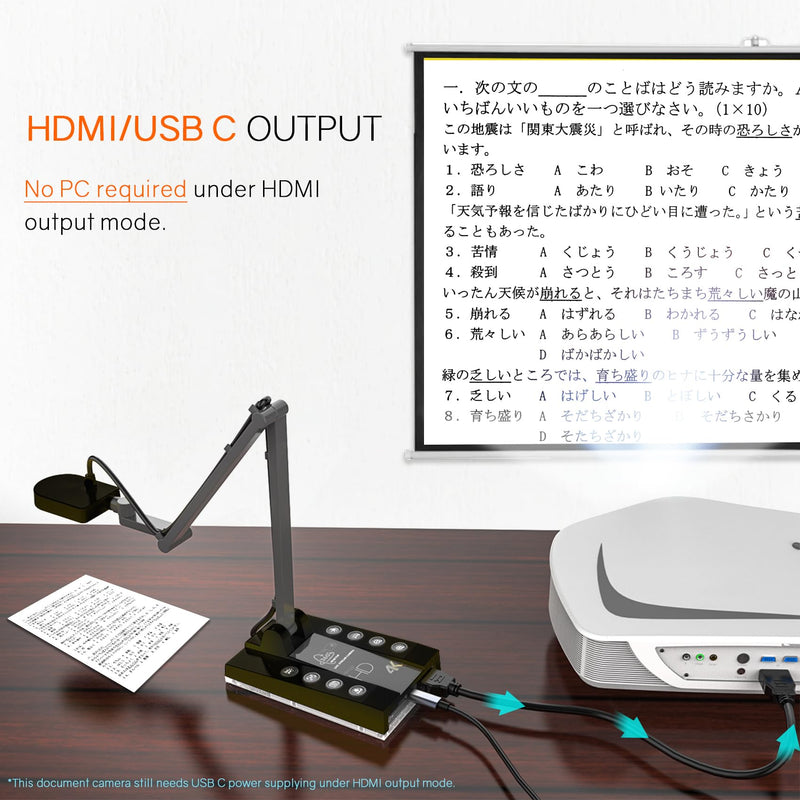 TreasLin Document Camera for Teachers HDMI USB-C 15MP HDIM Document Camera, Remote Learning Classroom Presentations Camera Art Classes Online Teaching with Multi Angle Rotation Adjustment LED Light USB/HDMI Document Camera(15 MP, Black)