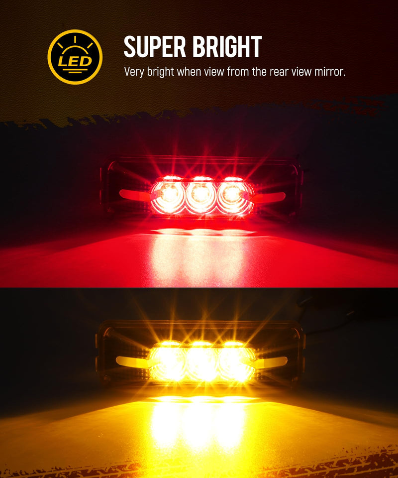 Partsam 10Pcs 3.9 inch 3LED Side Marker Clearance Lights with Reflectors for RV Truck Trailer Camper UTE UTV, Sealed Waterproof, 12V, Surface Mount (5 Amber+5 Red) Amber/Red