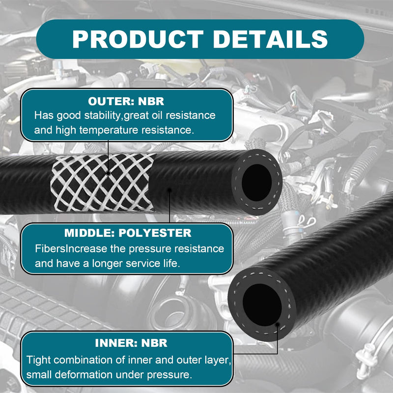 3/8 Inch (10mm) ID Fuel Line Hose, 10 FT 300PSI Push Lock NBR Rubber Hose for Automotive 3/8" ID 10FT