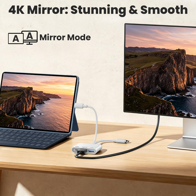 USB-C and Lightning to HDMI Adapter with USB for iPhone/iPad, 1080P MFi Lightning Digital AV Adapter with Charging Port for iPhone 17/16-6/iPad to HDTV/Projector/Monitor,USB2.0 Supports Keyboard/Mouse