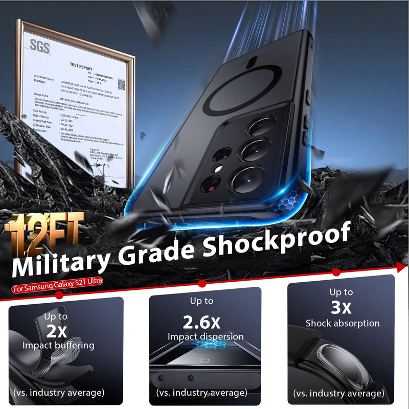 for S21 Ultra Phone Case, MagSafe Fit,Magnetic Matte,Black | 𝟐 𝐗 Screen Protector,Slim Translucent Matte Skin Feeling Shockproof Protective for Samsung Galaxy S21 Ultra Case Black Samsung Galaxy S21 Ultra 5G