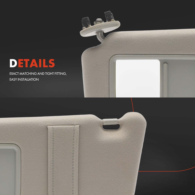 A-Premium Driver Left Side Sun Visor Compatible with Toyota Camry 2007-2011 - Without Vanity Light, with Vanity Mirror, Without Sunroof, Gray Color - Replaces 7432006780B0, 74320-06780-B0 Left Driver Side