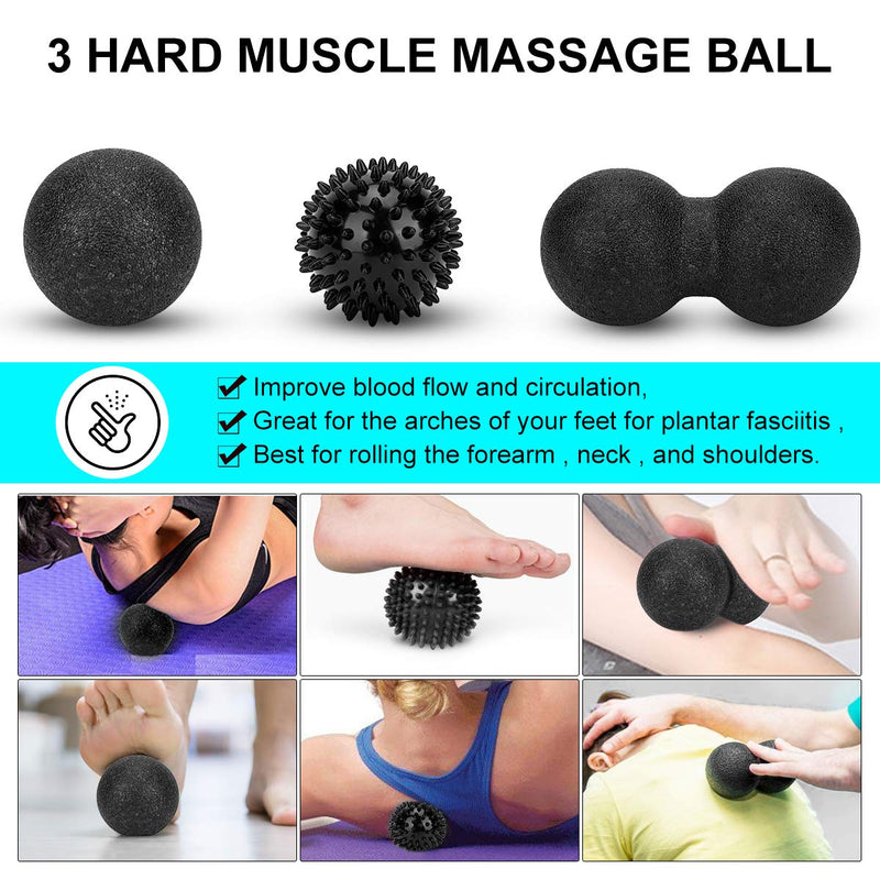 Foam Roller Set - High Density Back Roller, Muscle Roller Stick,2 Foot Fasciitis Ball, Stretching Strap, Massager Ball for Whole Body Physical Therapy & Exercise, Yoga, Back Pain, Leg, Deep Tissue 12-inch Foam Roller