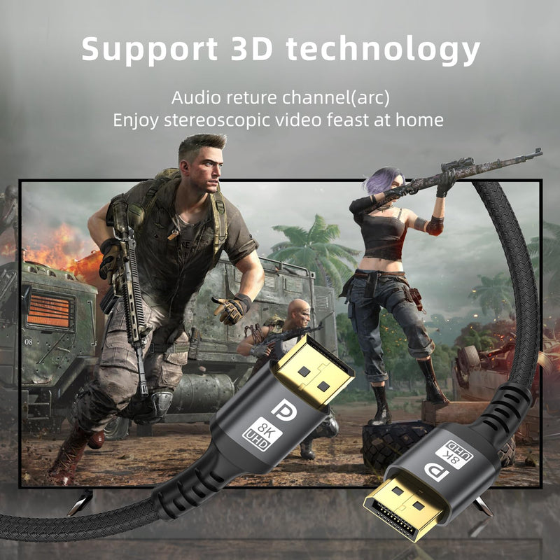 8K Displayport Cable 6ft 1.4 Cable - High Speed DisplayPort [8K@60Hz, 4K@144Hz, 2K@240Hz] Supports 32.4Gbps,and is Used for HDR, FreeSync G-Sync, Gaming Monitor PC TV Graphics