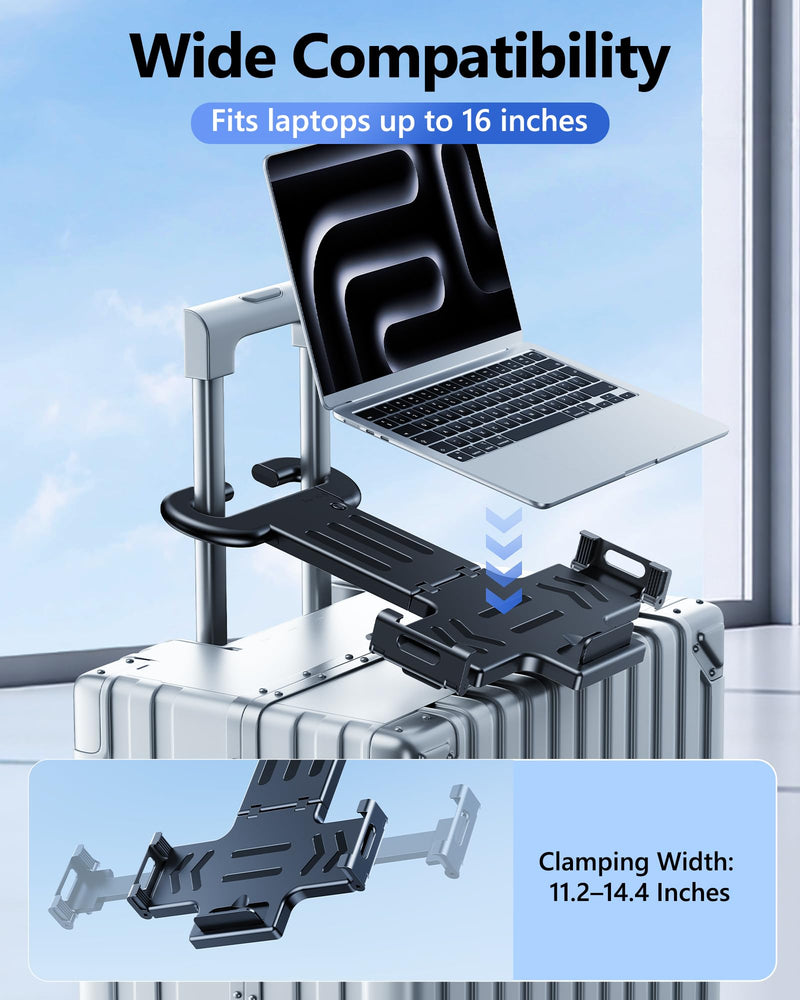 Ergonomic Adjustable Luggage Laptop Stand - 6 Angle Adjustment | Foldable, Retractable Handle, Laptop Stand for Luggage Business Trips Travel Airport Train- Fit laptops up to 16 inches