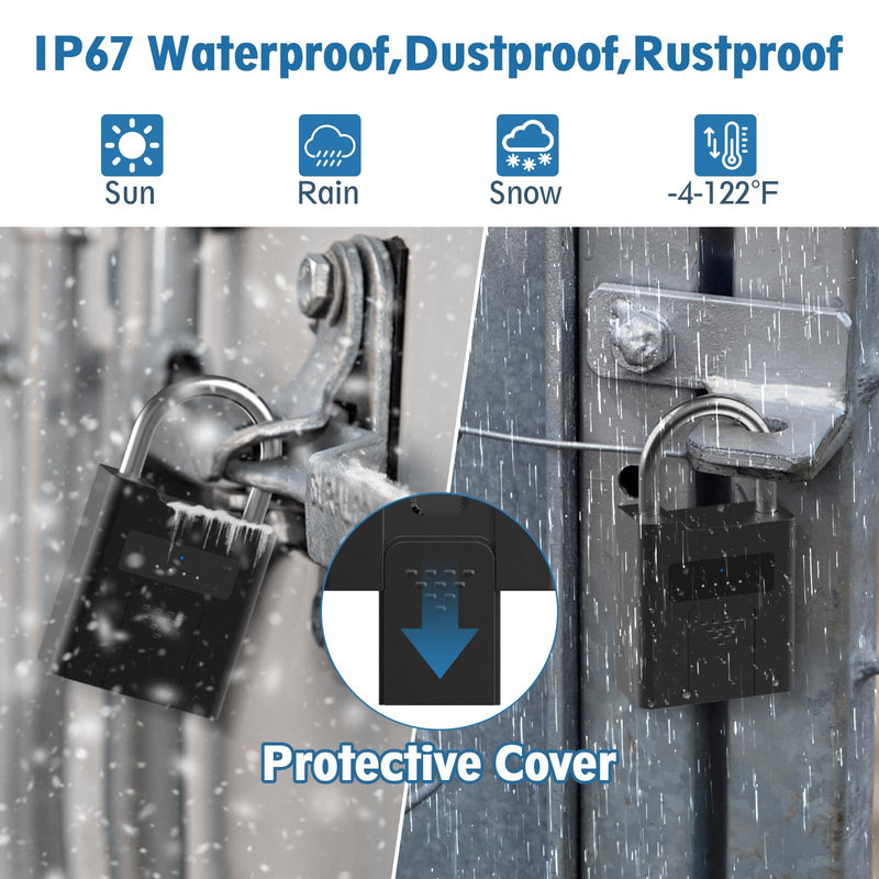 Fingerprint Padlock,Heavy Duty Smart Padlock with Key, Waterproof Bluetooth App Control,Outdoor Gate Lock for Fence, Shed, Storage, Gym Locker