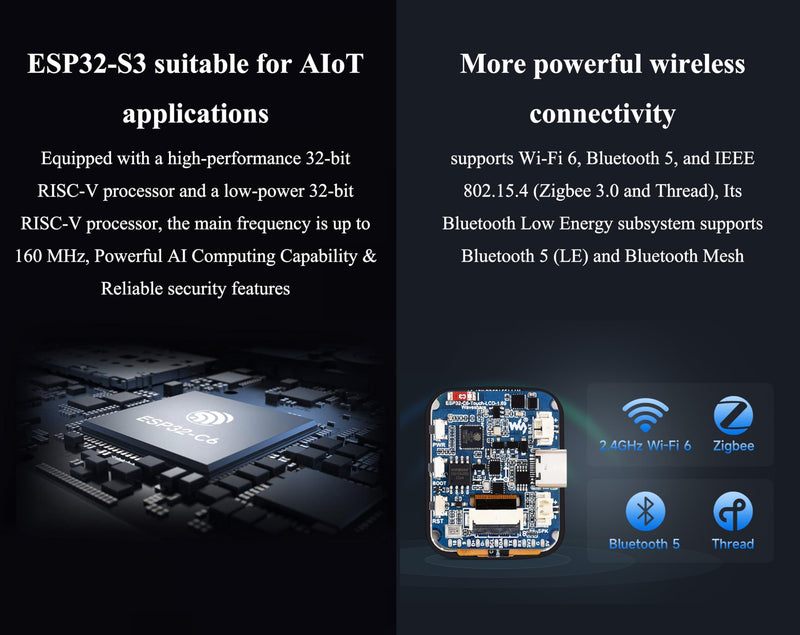 ESP32-C6 1.69inch Touch LCD Development Board, ESP32 with Display 240×280 Pixels, Supports Wi-Fi 6/BLE 5, 160MHz RISC-V Processor, SPI Interface, AI Speech, Support AI Voice Interaction, with Speaker
