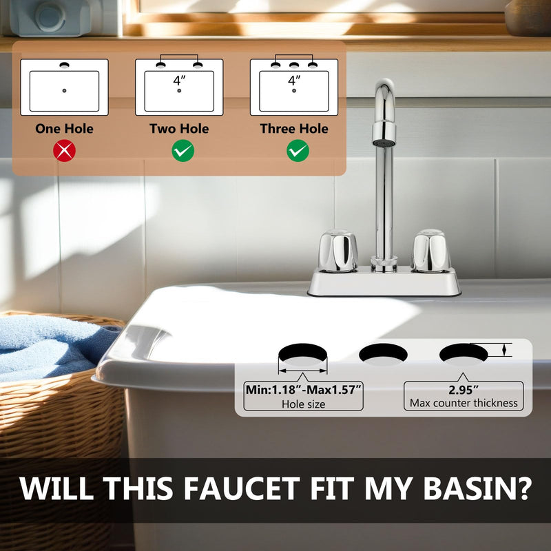 2 Handles Utility Laundry Sink Faucet 4 Inch Centerest Laundry Faucets for Utility Sink with Swivel Spout Polish Chrome