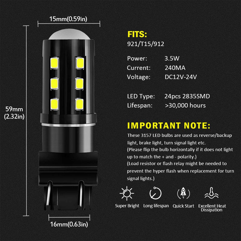 3157 3156 3057 3157A 4057 4157 LED Bulb White, Super Bright 1200 Lumens 24-SMD LED Replacement Lamp for Car Backup Reverse Brake Tail Turn Signal Daytime Running Parking Lights (Pack of 8) Xenon White