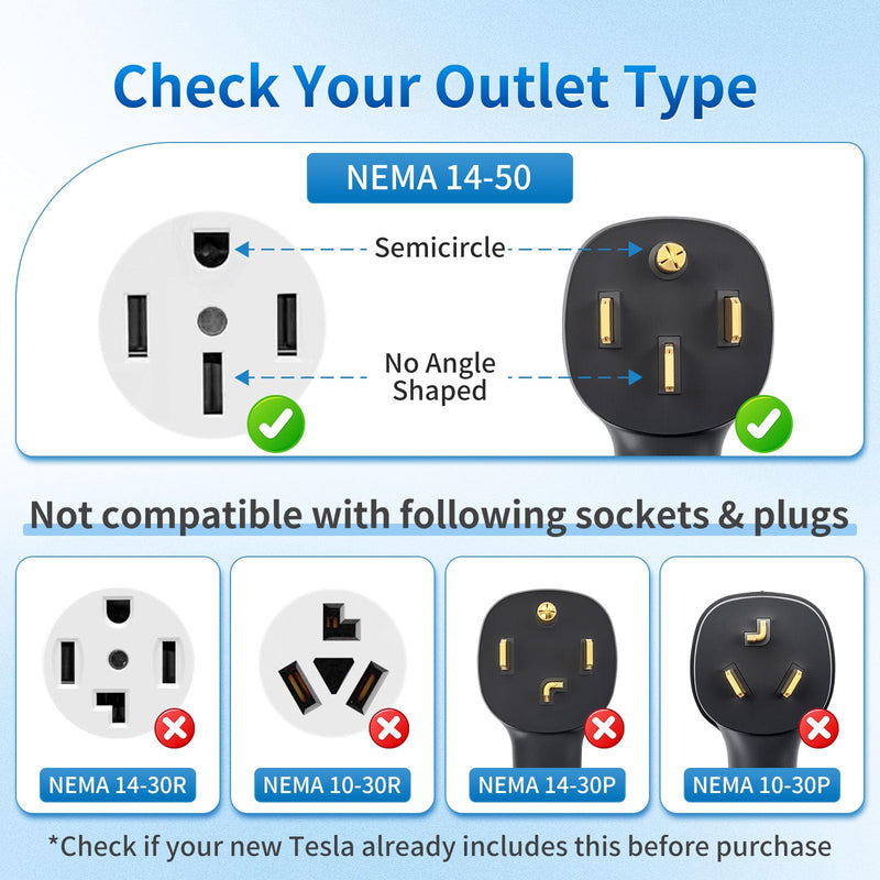 Tesla NEMA 14-50P Adapter, 250V 50 AMP NEMA 14-50P Adapter for Tesla Gen 2, Heavy-Duty 17.5mm Cable, Fast Charging for Tesla Model S, 3, X, Y - Safe and Durable 14-50P 11"