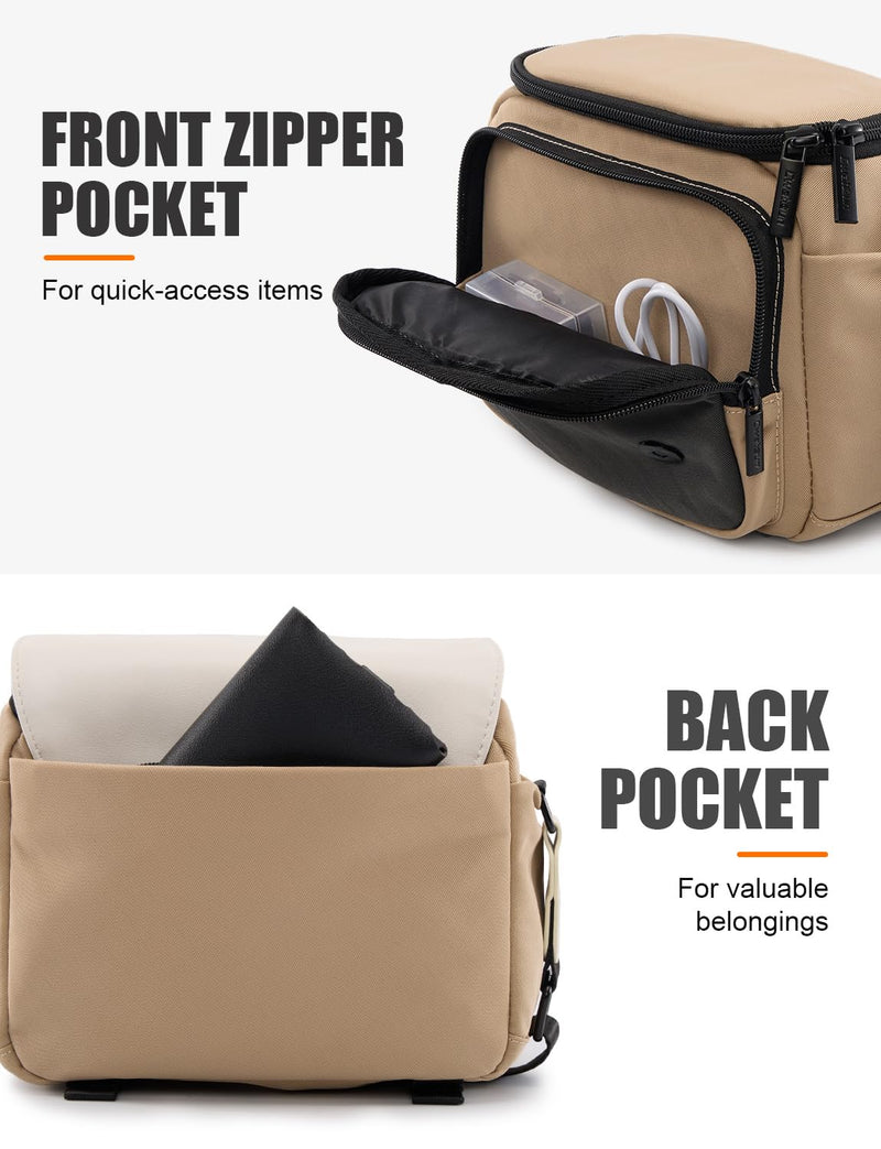 Cwatcun Compact Camera Sling Bag, Small Crossbody Case with Tripod Holder | Camera Messenger Bag, Photography Bag for Canon, Nikon, Sony, Fuji DSLR/SLR/Mirrorless, Lens.Fits 1DSLR+1lens White S