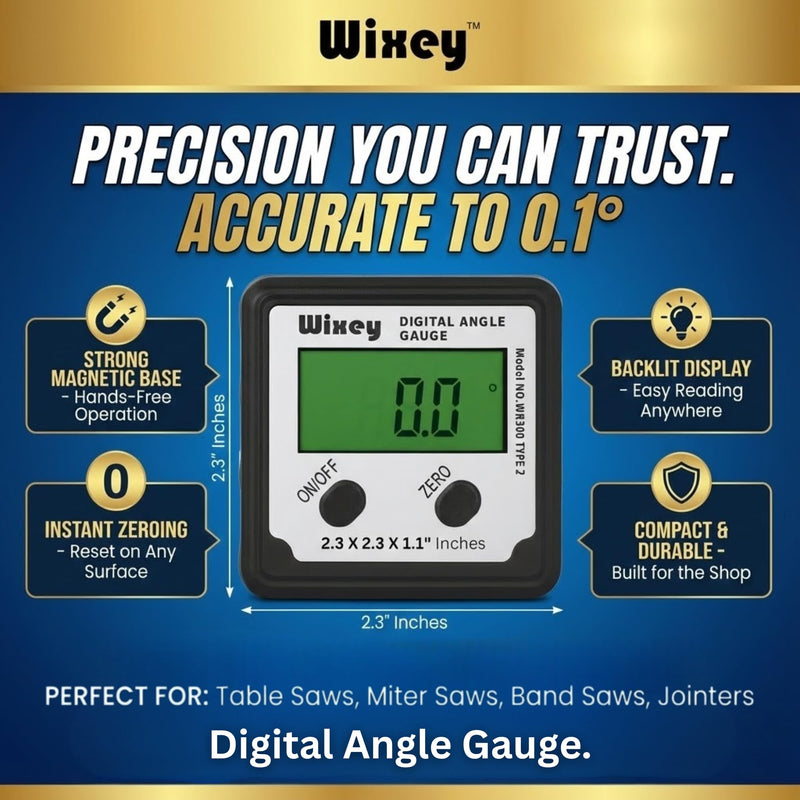 Wixey Digital Angle Gauge | Digital Angle Finder for Table Saw & Miter Saw (Magnetic) – Precision Bevel & Compound Angle Measuring Tool for Woodworking with Backlight