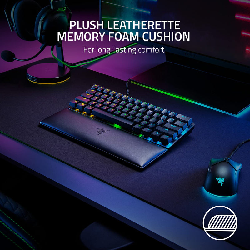 Razer Ergonomic Wrist Rest for Mini Keyboards: Plush Leatherette Memory Foam Cushion - Anti-Slip Rubber Feet Mini Keyboard