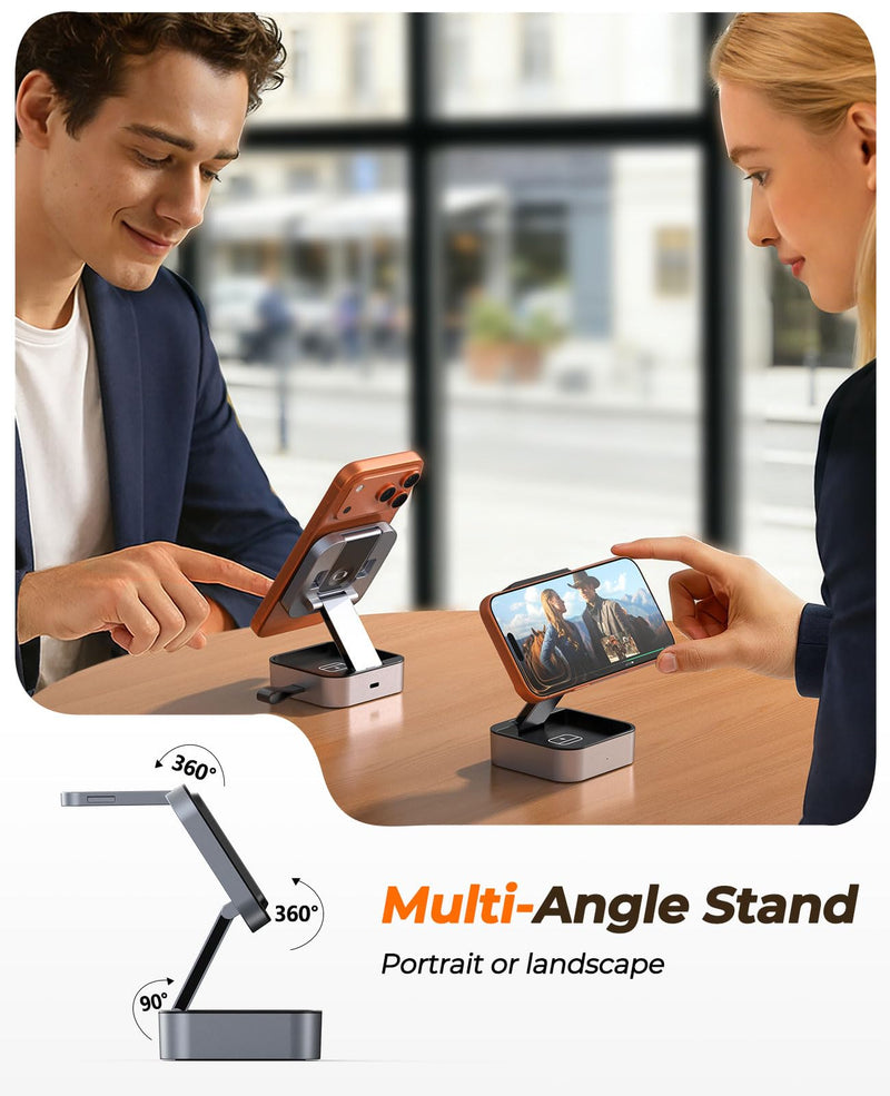 3 in 1 Wireless Charging Station for Apple Multiple Device, MagSafe Charger | Foldable Travel Compact, Charger Stand with 20W PD Adapter for iPhone 17/16/15/14/13, Apple Watch, AirPods Pro/4 - Space Grey