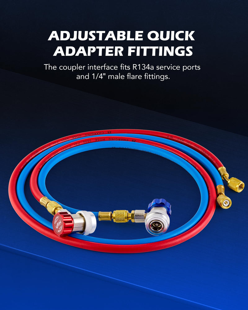 Orion Motor Tech R134a Quick Coupler Adapters, R134a Manifold Gauge Adapters and Hose Fittings HP and LP Connectors for R134a Car AC System, 1/4" Flares, 2pcs