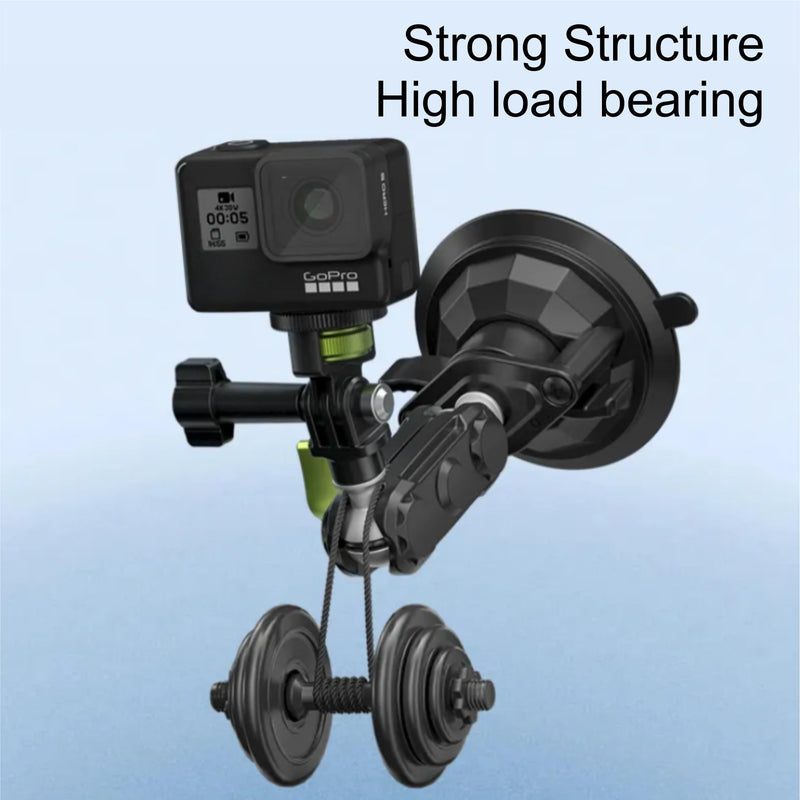 Multi-Purpose Cell Phone and Action Camera Holder for Insta360, Gopro, iPhone with Strong Suction Cup and Aluminum Alloy Double Ball arm.