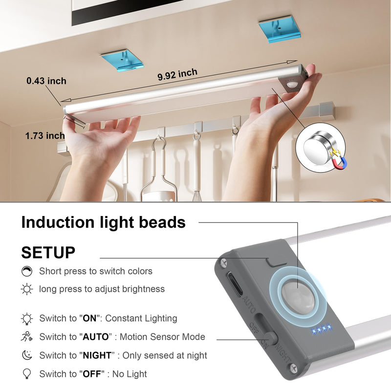 2PCS RV Lights Exterior Motion Sensor RV Step Light,46 LED Rv Light Camping Wireless USB Rechargeable Lighting,Camper Lights Adjustable 3 Colours with Battery Level Display for Under Cabinet,Step,Tent 46 LED White