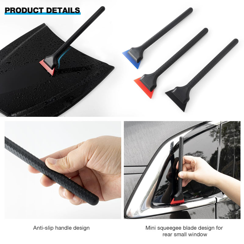 Gomake Vinyl Wrap Tool Kit Small Window Tint Squeegee for Vinyl PPF Tool, 3 PCS Different Hardness Rubber Blade Quarter Squeegee with Anti-Slip Handle for Car Corner Window Windshield Glass Mirror