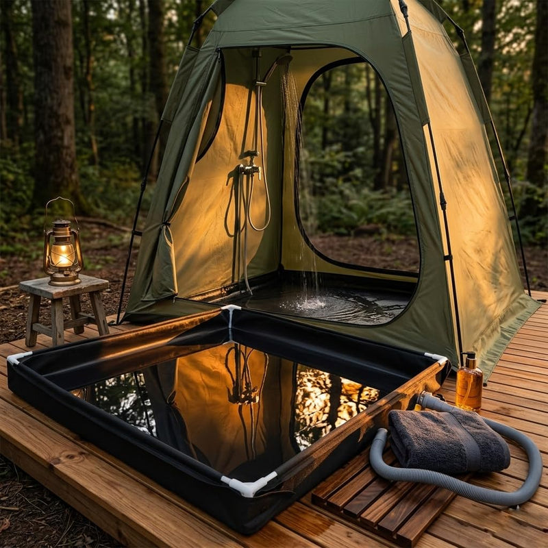 Portable Shower Pan (Not Including Tent) 39" x 39", Foldable Camping Shower Base Floor for Outdoor Indoor Beach