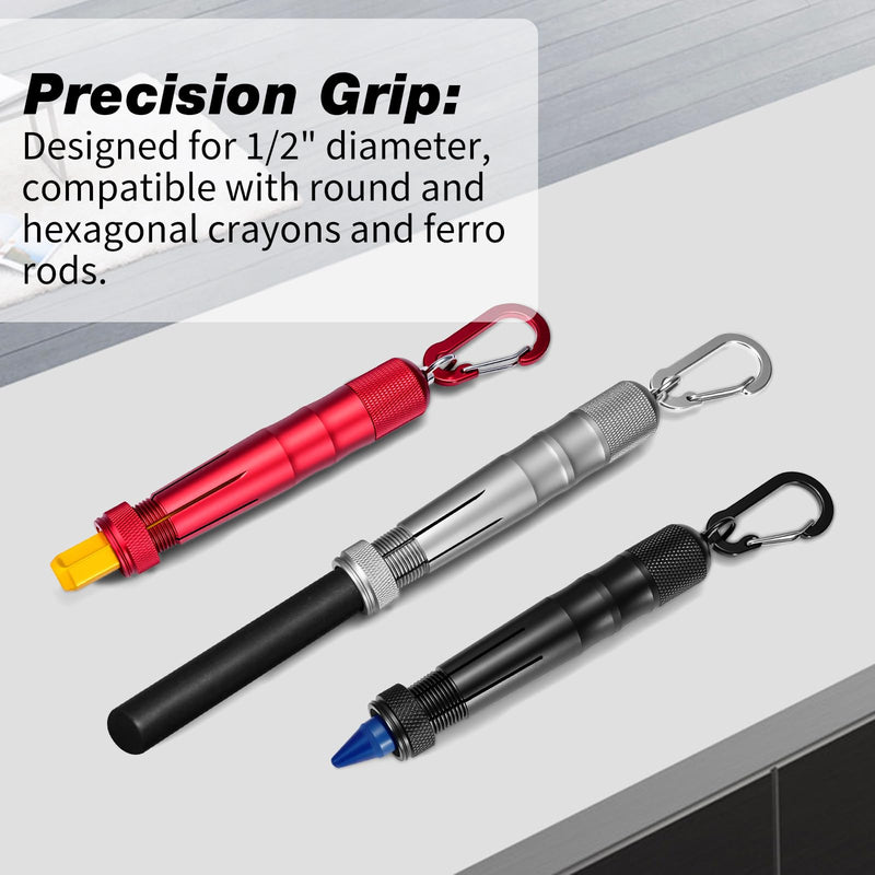 Metal Ambidextrous Lumber Keel Crayon Holder | Contoured Grip Handle | Fits 1/2" Round or Hexagonal Crayons & Ferro Rods | Kio | Construction Carpenter| Red 2 Pack Red-2