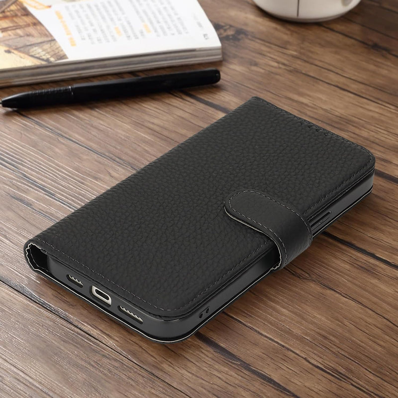 SailorTech Case for iPhone 14 Pro Max Genuine Leather with Wallet Card Slot, Flip Folio Book with Kickstand Magnetic Leather Protective Shockproof Phone Cover for iPhone 14 Pro Max Purse Case- Black lzwzpdg-Black