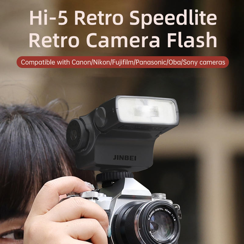 JINBEI Hi-5 Retro Flash GN16 26Ws 2500mAh Portable Camera Flash, 650 Flashes Full Power Universal Hot Shoe, Compatible with Canon Nikon Fuji Panasonic Olympus Sony Cameras and for DSLR Cameras