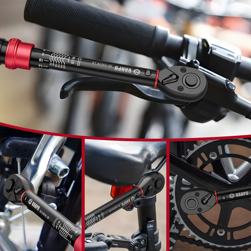 1/4-inch Drive Click Torque Wrench, 20-240 in. lb/2.3-27.1 Nm, Inch Pound Torque Wrench Set with 1/4" to 3/8" Adapter, 10cm Extension Bar, Small Bike Torque Wrench for MTB, Bicycle Maintenance 1/4-Inch 20-240 In.lb/2.3-27.1 Nm