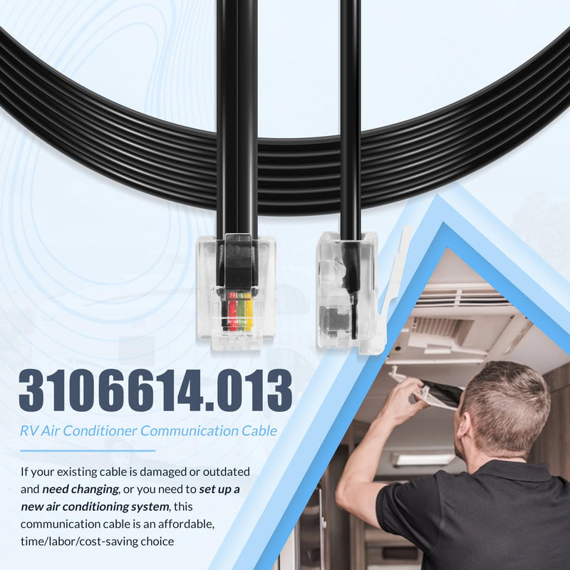 3106614.013 18’ RV Air Conditioner Communication Cable Fit for Dometic Multi-Zone Thermostats CCC and CCC II, Plug-and-Play, Replace for 3308013.006 3106614.013 18’