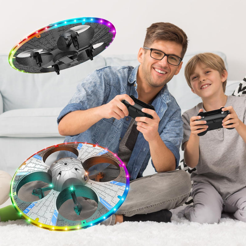 FPV Quadcopter Aircraft, Round Foam RC UFO Drone Equipped with Camera, Multi-Color Switchable LED Lighting, 360° Stunt Flips & Adjustable Flight Speed, Beginner Oriented RC Air Vehicle, Black