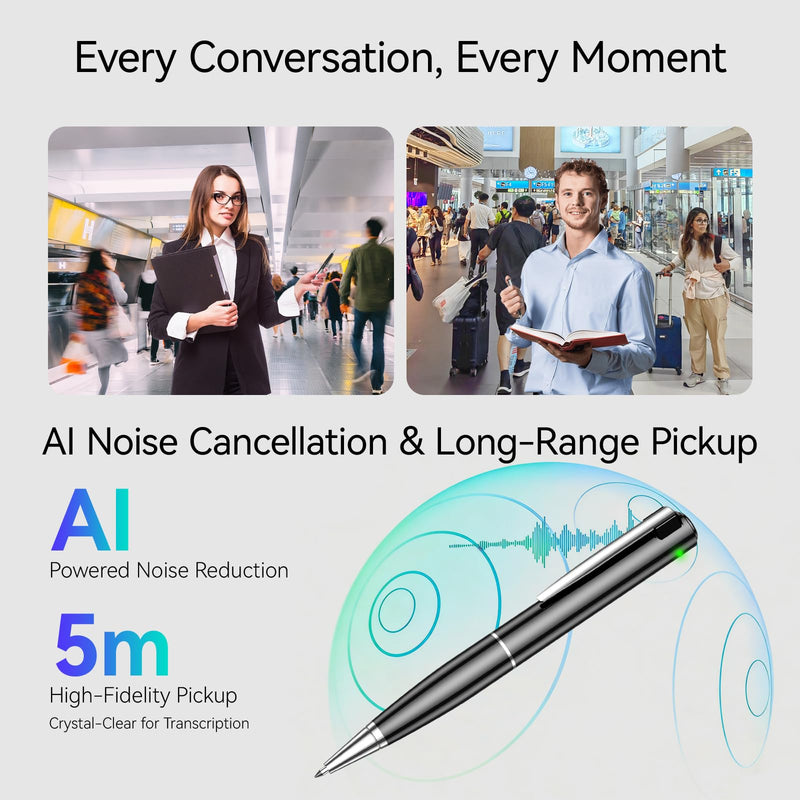 AI Voice Recorder, Note Ai Voice Recorder Transcription Summary & Mind Map, Ai Note Taking Device Supports 150 Languages, App Control, AI Recording Pen for Meetings, Lectures, Interviews, Calls Black