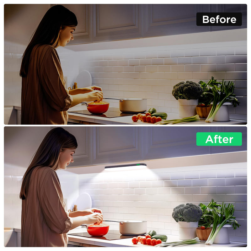 deerdance LED Under Cabinet Lighting, Dimmable Kitchen Counter Light Strip, White, Wireless Installation (4)