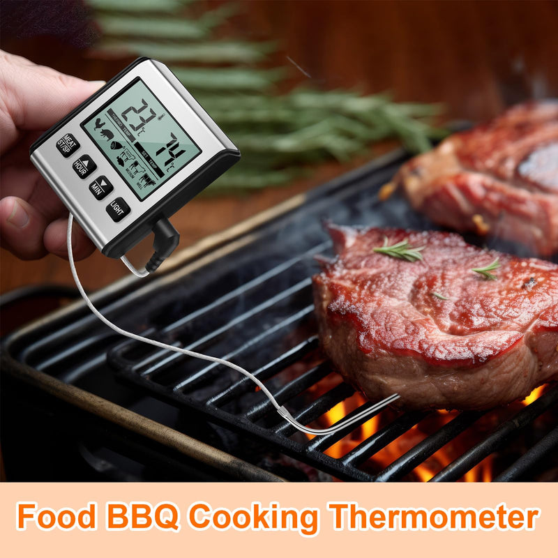 2 Pcs TP710 Digital Cooking Meat Thermometer, Large LCD Backlight Food Thermometer with Stainless Steel Probe and Timer for Kitchen Oven BBQ Grilling Deep Fry Smoker