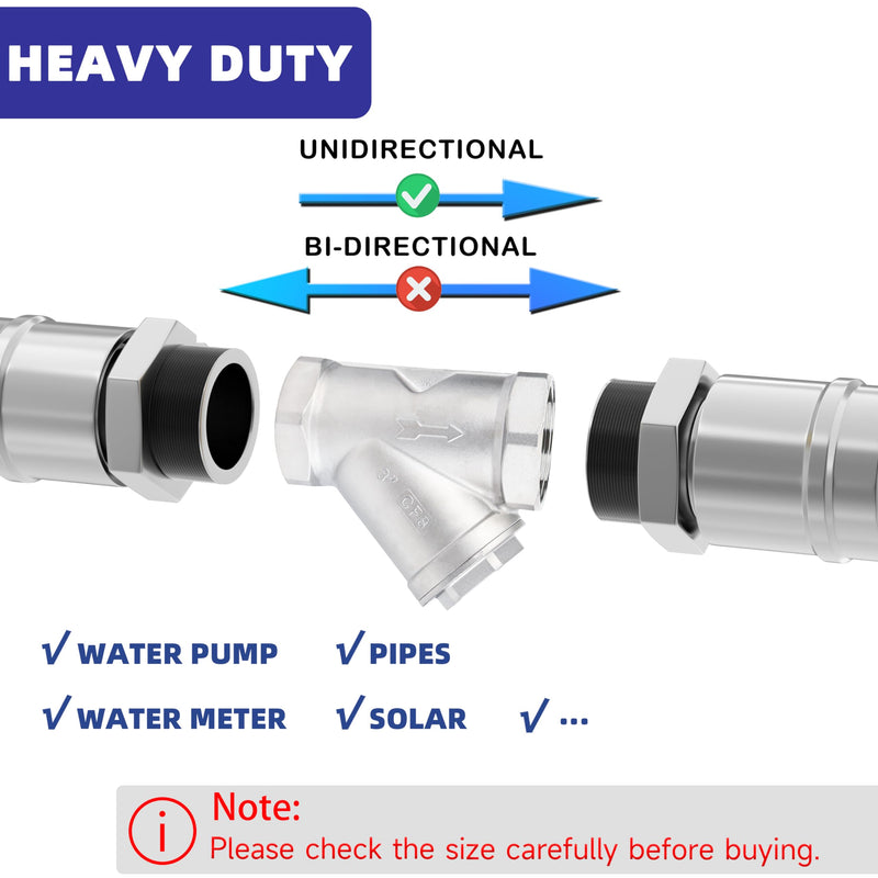Industrial Plumbing Y Strainers NPT Female 1-1/2", Heavy Duty 304 Stainless Steel Y-Strainer, Y-Shaped Filter Valve Connector with 80 Mesh Screen to Remove Excess Impurities for Water Oil Gas DN40 1-1/2"-NPT