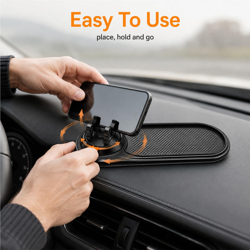Anti Slip Pad 3 in 1 with Phone Holder | For Car Dashboard Phone Sunglasses Keys, PVC Non Slip Mat with 360 Rotation and Hidden License Plate Holder