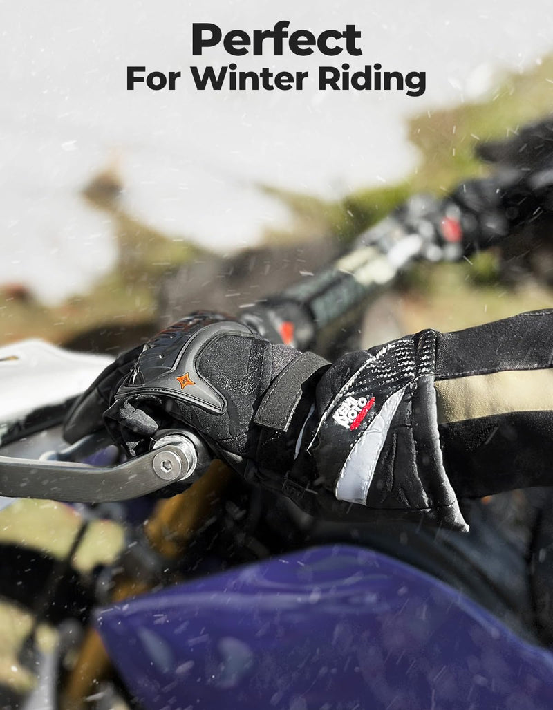 KEMIMOTO Winter Motorcycle Gloves, Rainproof Riding Gloves with Touchscreen, Motorcycle Winter Gloves for Men, Warm Motorcycle Gloves for Riding, ATV, UTV, Snowmobile Black Large