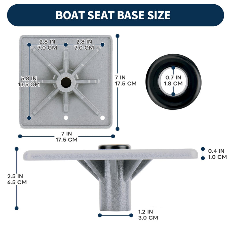 7" x 7"Boat Seat Base,Aluminum Jon Bass Boat Seat Mount for 3/4" Pin Post Socket, Heavy Duty Pedestal Base Bracket Plate Mounting Hardware 7"x7"Aluminum 1 Pack