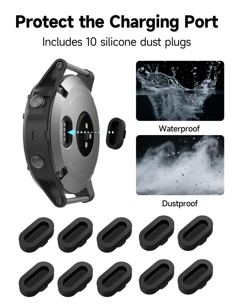 Leiwa Watch Charger Compatible with Garmin, USB-C/USB-A, 2-Pack, 3.3ft, 10 Silicone Dust Plugs Black 1 meter