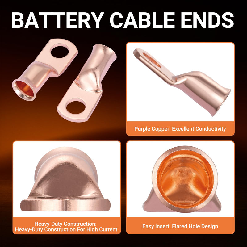 116pcs Battery Cable Ends Kit,1/0 AWG 2 AWG 2/0AWG 4 AWG 6 AWG Copper Lugs,0 Gauge Heavy Duty Wire lugs, 3/8" & 5/16" Ring Terminal Connectors with 3:1 Heat Shrink Tube & Storage Box 116