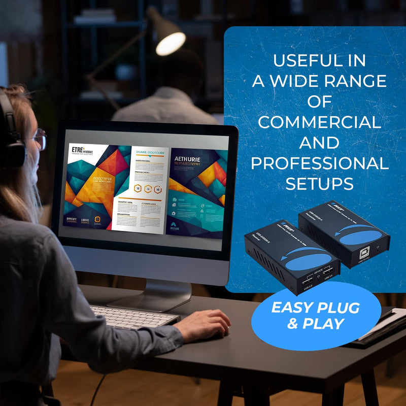 OREI USB 2.0 Over Ethernet Cat5e/6 Extender LAN Upto 330 Feet - Extends 2 Ports USB-A Signal Over LAN Ethernet - Power Over Cable for Long Distance Extension Supports All Operating System USB 2.0 - 330 Feet